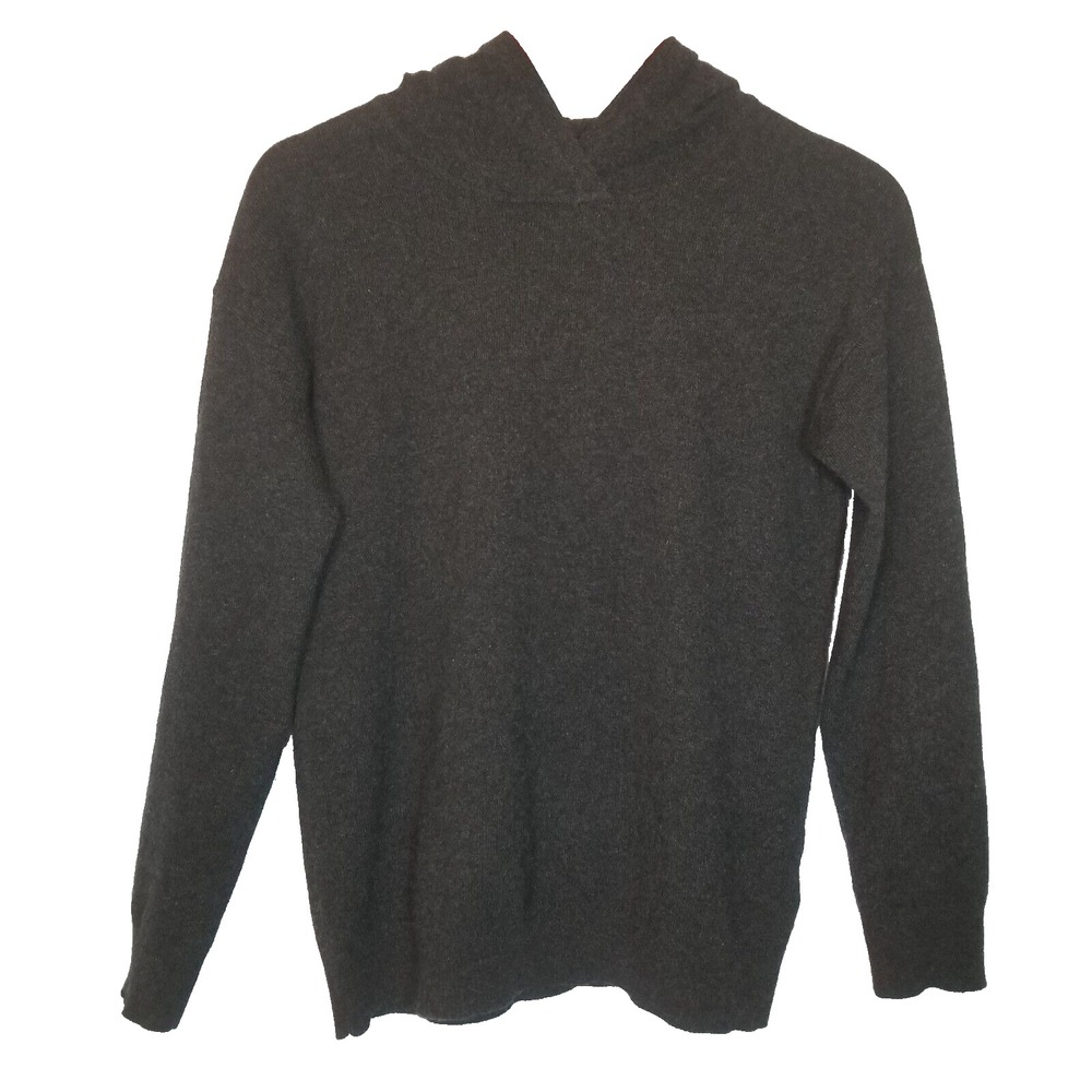 Bop Basics 100% Cashmere Hooded Soft‎ Dark Gray Sweater Long Sleeves Size Small